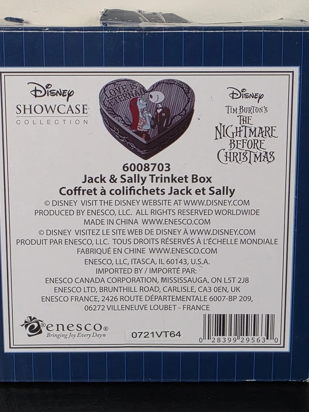 Nightmare Before Christmas Jack & Sally Trinket Box Heart Disney